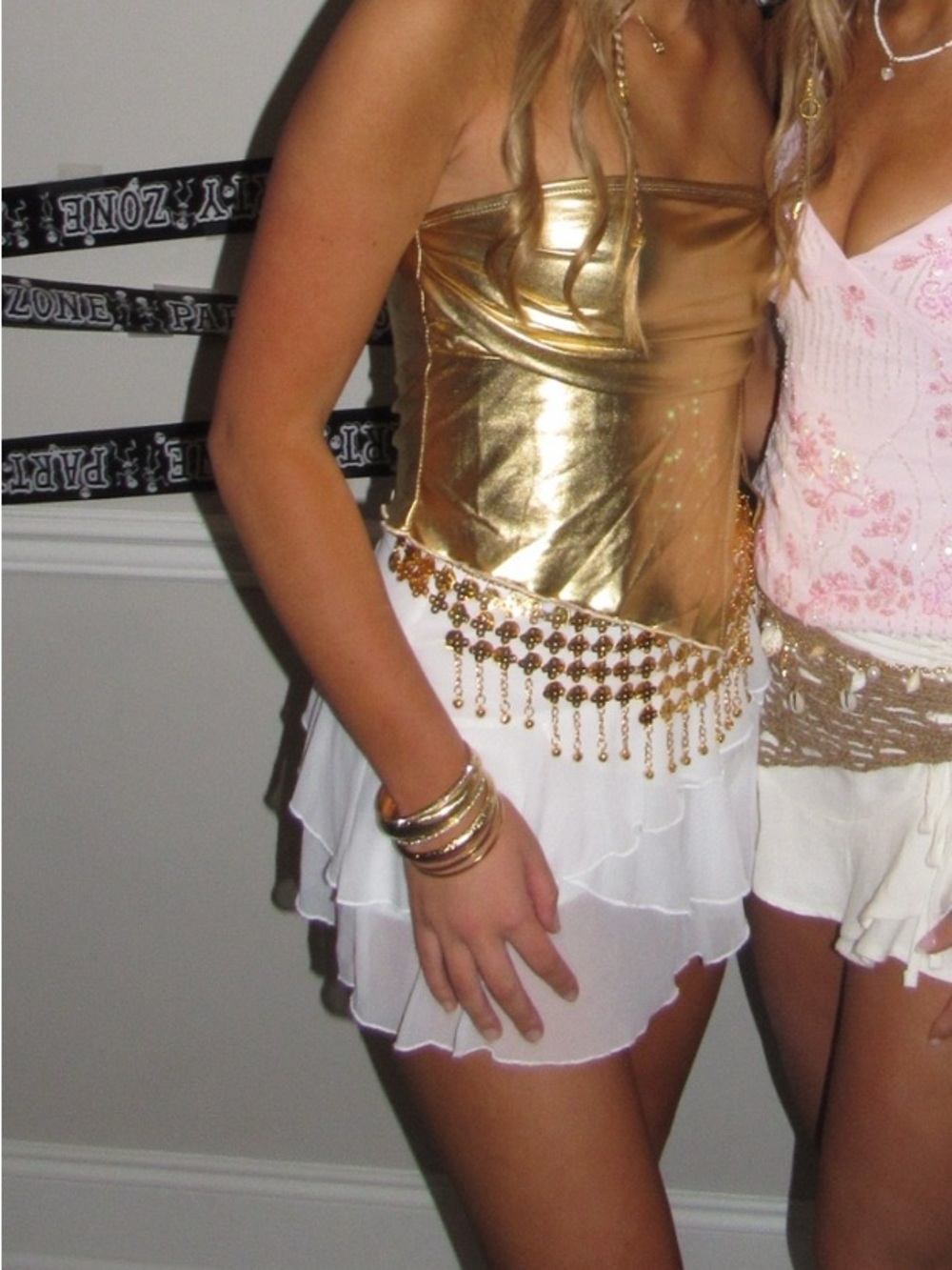 Gold Metallic Strapless Top with Fringe